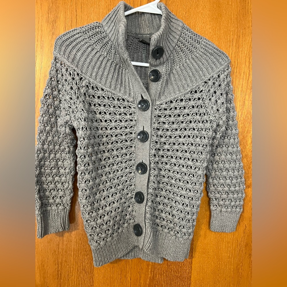 Ann Taylor Loft Women's‎ Gray Sweater Shawl Collar Cardigan 3/4 Sleeve XS